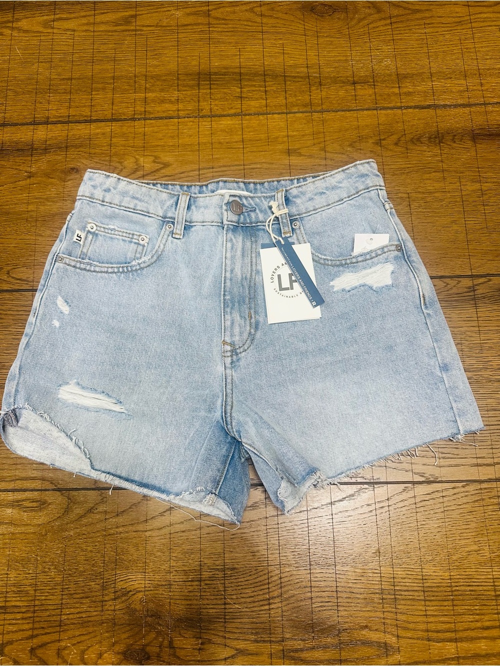 NWT Lovers + Friends Jamie High Rise Denim Shorts Light Wash Distressed Size 27